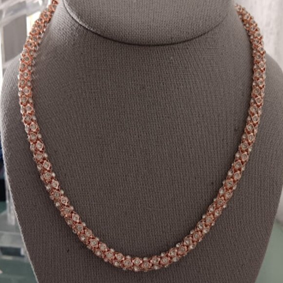 Napier Jewelry - NAPIER Mod/Contemporary Chic Rose Gold Clear CZ Stone Popcorn Chain Necklace